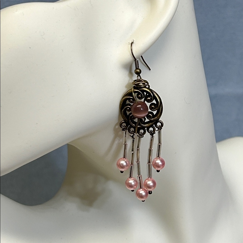 Vintage-Inspired Pink Pearl Dangle Earrings